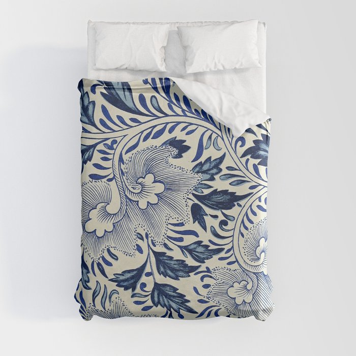 Antique Blue and White Floral China Pattern Duvet Cover