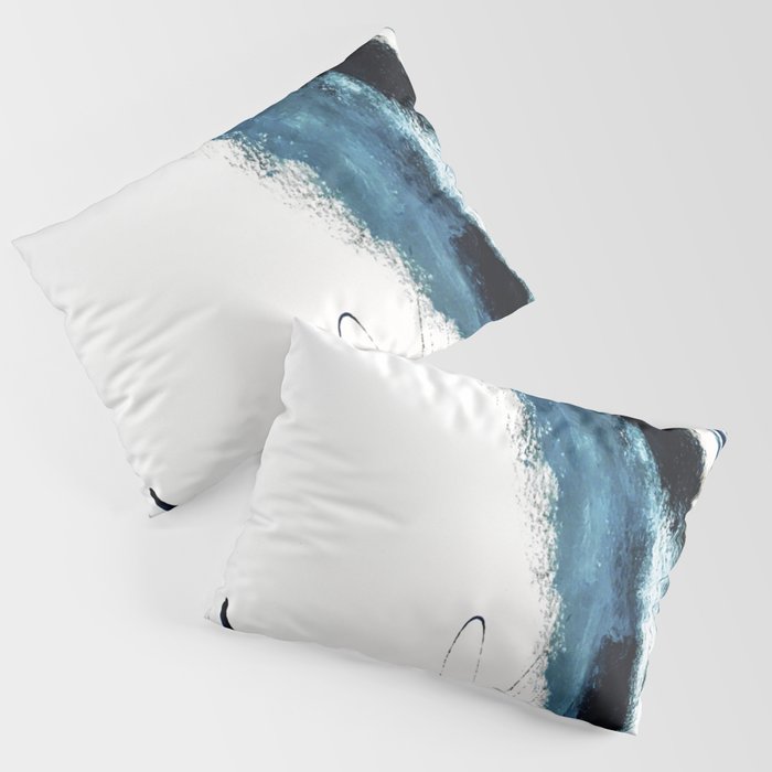 Reykjavik: a pretty and minimal mixed media piece in black, white, and blue Pillow Sham