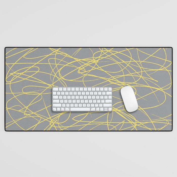 Hand Drawn Scribbles (Pantone Illuminating Yellow and Ultimate Gray) Desk Mat