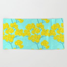 The Wildflower Immortelle in yellow and turquoise Beach Towel