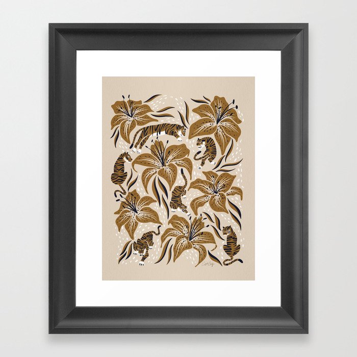 Tigers & Tiger Lilies – Neutral Framed Art Print