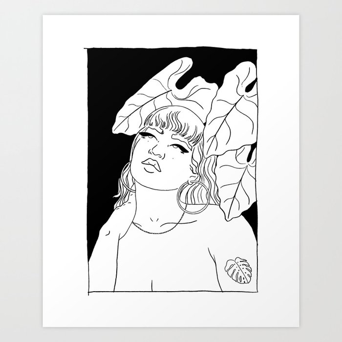 Sketched Plant Lady with Monstera Tattoo Art Print