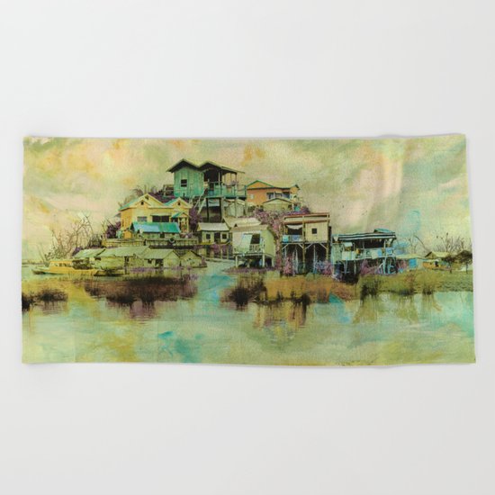 Drifting Along Tonle Sap River, Cambodia Beach Towel