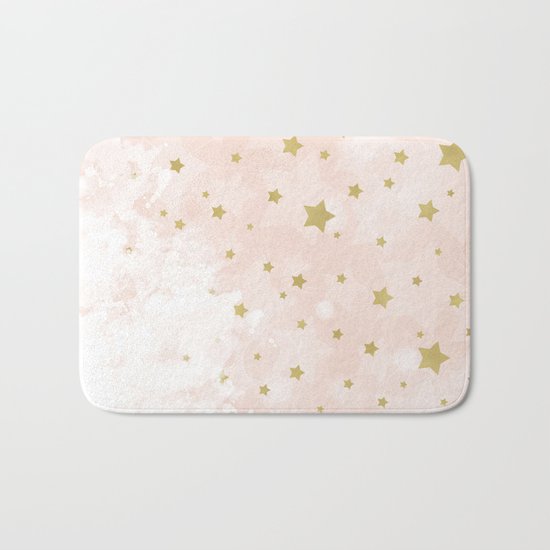 Gold stars on blush pink Bath Mat