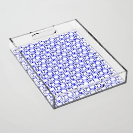 Blue and White Geometric Pattern With Palm Trees Acrylic Tray