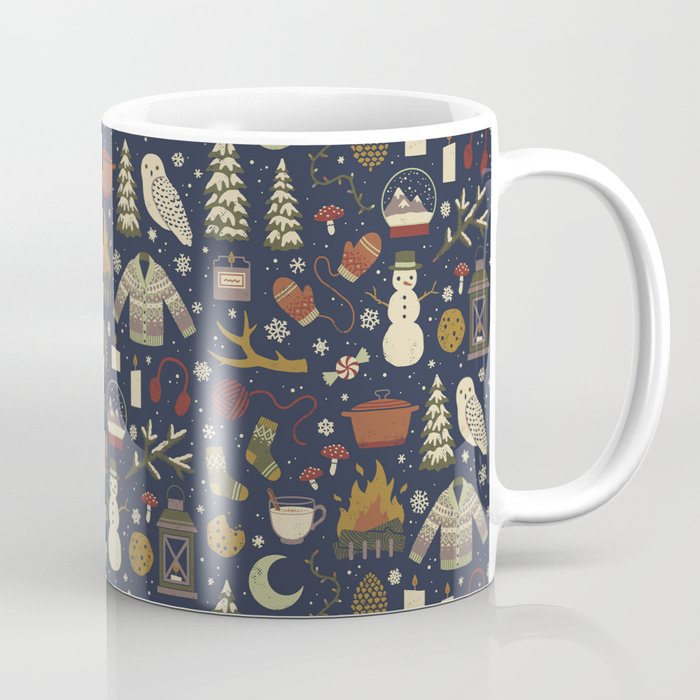 Winter Nights Kaffeebecher | Drawing, Digital, Muster, Holidays, Holiday, Weihnachten, Winter, Winter-wonderland, Knitting, Eule
