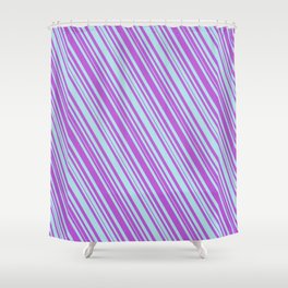 [ Thumbnail: Powder Blue & Orchid Colored Lined Pattern Shower Curtain ]