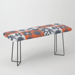 Abstract Tropical Flowers Red White And Blue Check Bench