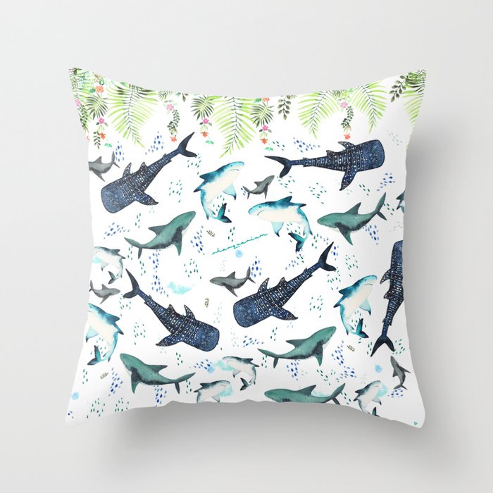 floral shark pattern Throw Pillow