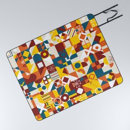 Blue, Red, Yellow Colorful Minimalist Geometric Design Gift Pattern Art Print Picnic Blanket
