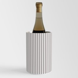 Bark Brown and White Micro Vertical Vintage English Country Cottage Ticking Stripe Wine Chiller