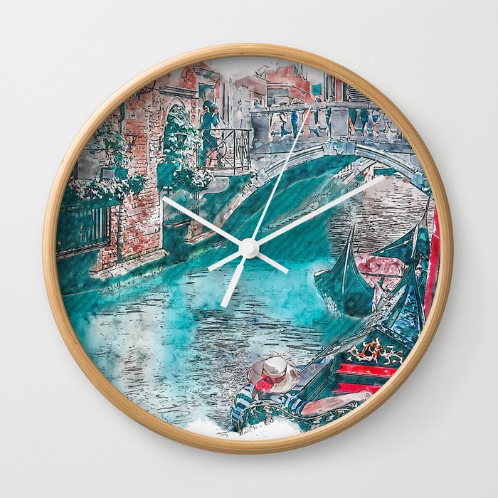Italia Venice Bridge Urban Sketching Wall Clock