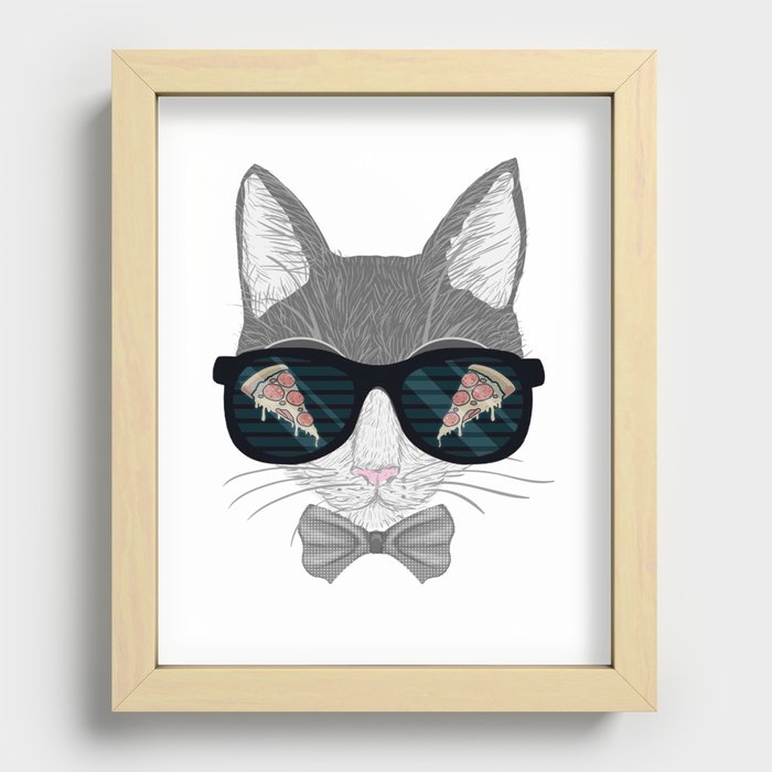 Cat in Pizza Shades Recessed Framed Print