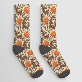 William Morris Anemone, Beige, Brown and Rust Orange Socks