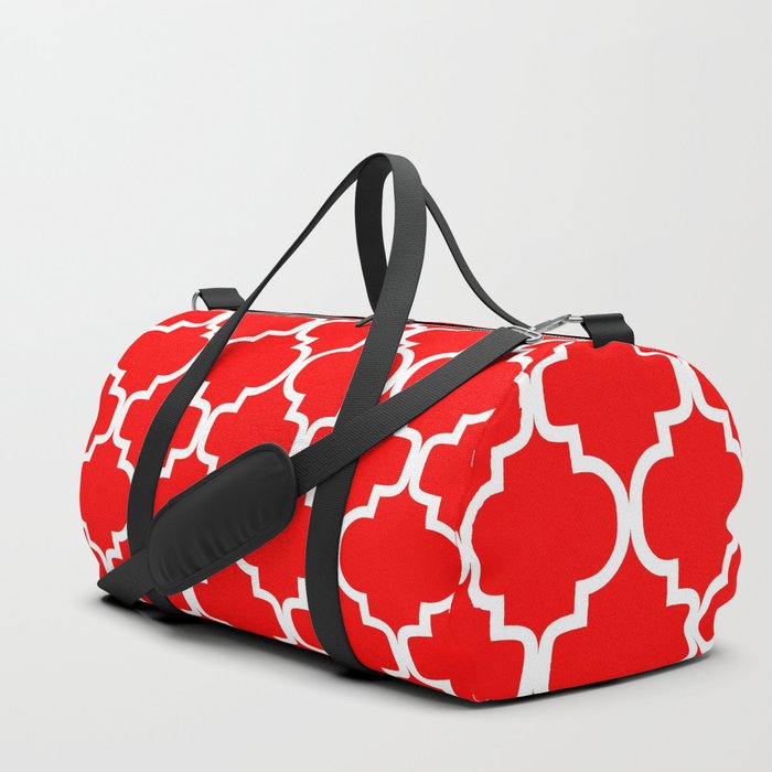 Moroccan Trellis (White & Red Pattern) Duffle Bag