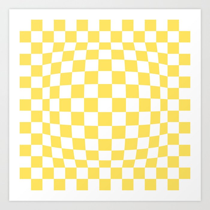 Distorted Checkerboard Pattern, Yellow and White Art Print