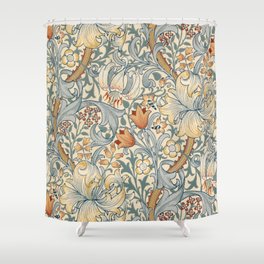 William Morris - Golden Lily Art Print, Vintage Museum Exhibition Art, Botanical Floral Pattern  Shower Curtain