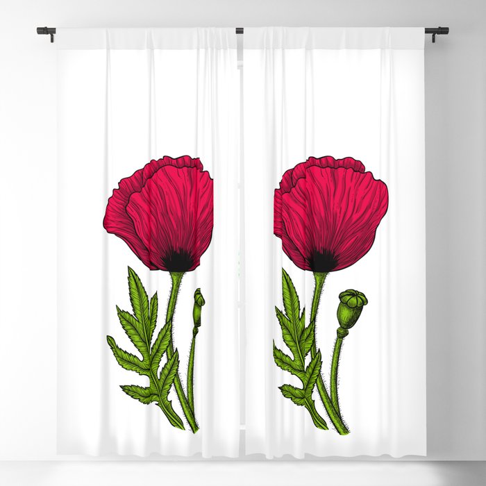 Red poppy drawing 4 Blackout Curtain