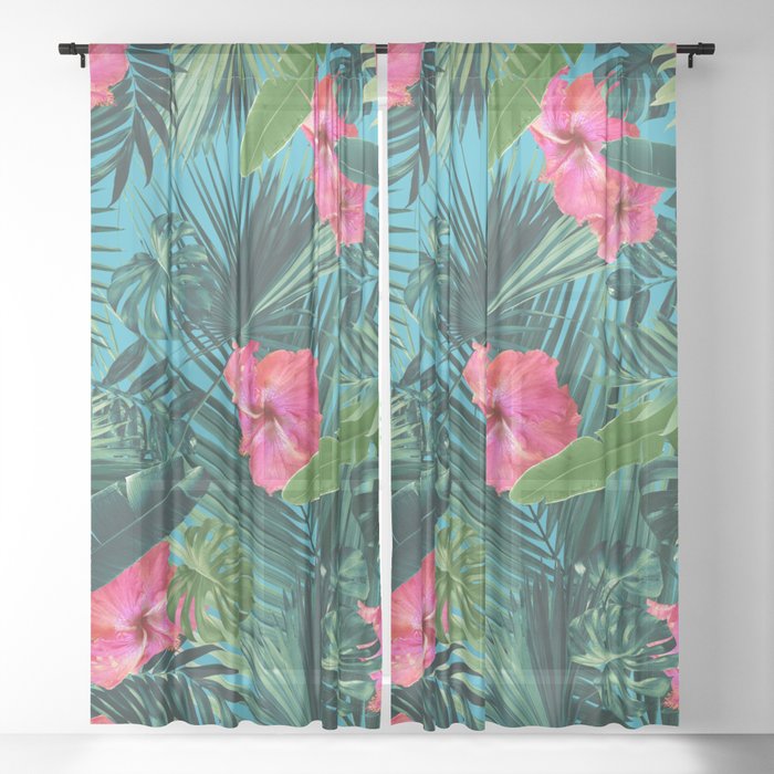 Tropical Hibiscus Flower Jungle Pattern #1 #tropical #decor #art #society6 Sheer Curtain