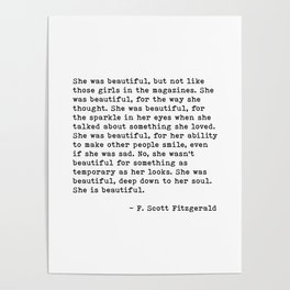 F. Scott Fitzgerald, She Was Beautiful Quote, The Great Gatsby Poster