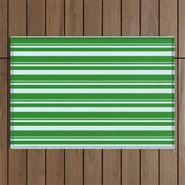 [ Thumbnail: Light Cyan and Forest Green Colored Lined Pattern Outdoor Rug ]