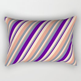 [ Thumbnail: Slate Gray, Indigo, Bisque & Dark Salmon Colored Stripes/Lines Pattern Rectangular Pillow ]
