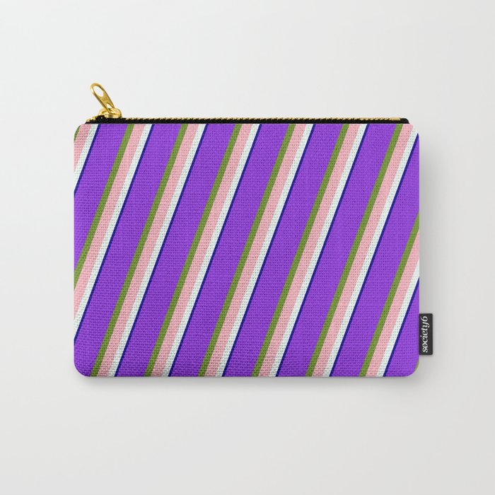 Purple, Green, Light Pink, Mint Cream, and Dark Blue Colored Striped/Lined Pattern Carry-All Pouch