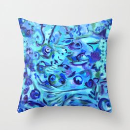 WATER LILIES, blue turquoise & purple abstract oil painting  Throw Pillow