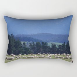 New Zealand Photography - Flock Of Sheep By Some Big Mountains Rectangular Pillow
