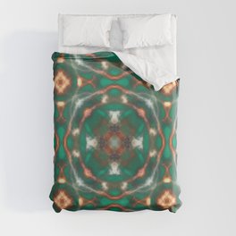 Sacred Unakite ~ Green & Orange Abstract Fractal Mandala Art Duvet Cover