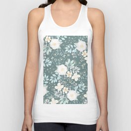 Aegean teal  pink white mint watercolor floral  Unisex Tank Top