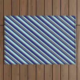 [ Thumbnail: Turquoise, Dim Gray, and Midnight Blue Colored Lined Pattern Outdoor Rug ]