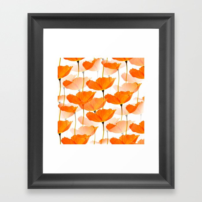 Orange Poppies On A White Background #decor #society6 #buyart Framed Art Print