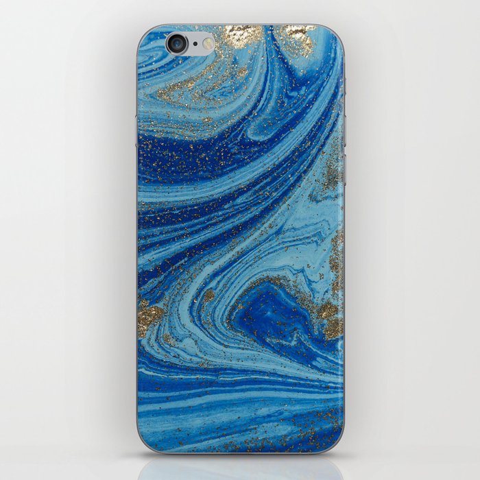 Blue & Gold Glitter Marbled Painting  iPhone Skin
