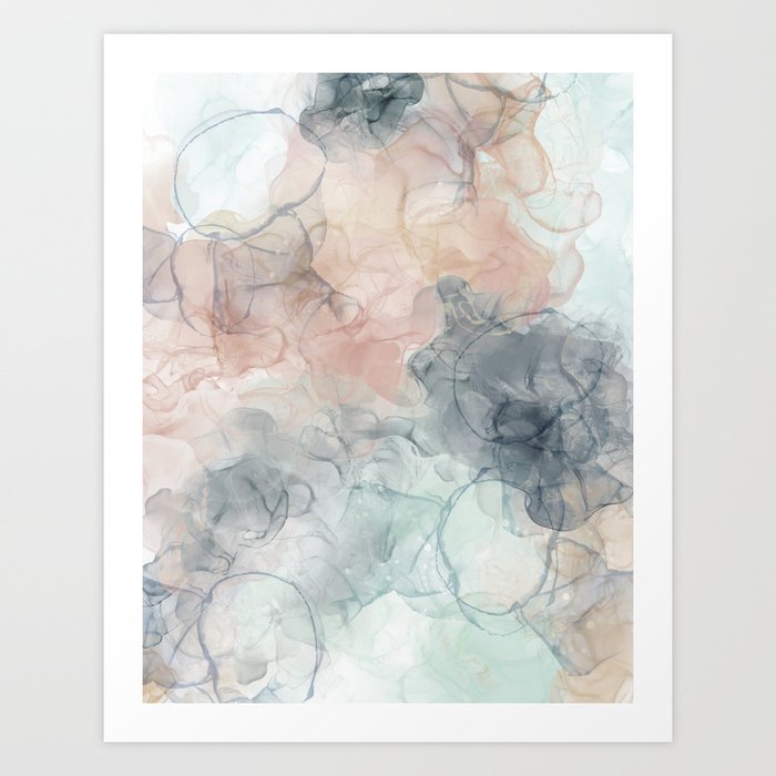 Blush And Turquoise Alcohol Ink Art Art Print