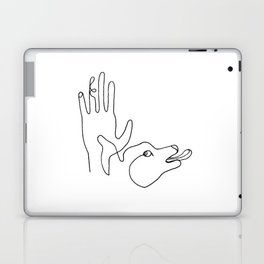 Pet dog and human hand. Care, friendship. Laptop & iPad Skin