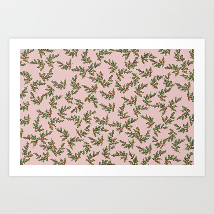 Branch Mistletoe Christmas pattern Design rose #x-mas Art Print