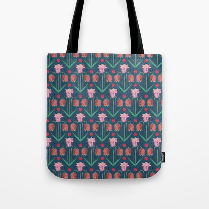 Chess Flowers and Tulips - Blue Tote Bag