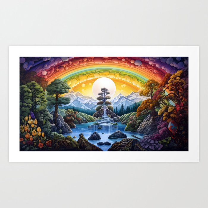 Rainbow Paradise Landscape Art Print