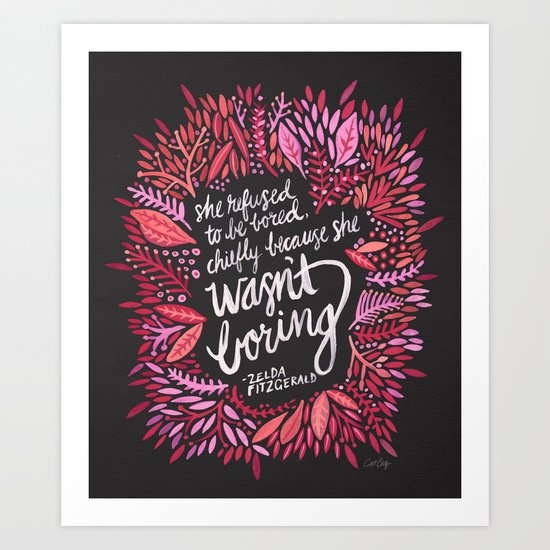 Zelda Fitzgerald – Pink on Charcoal Art Print