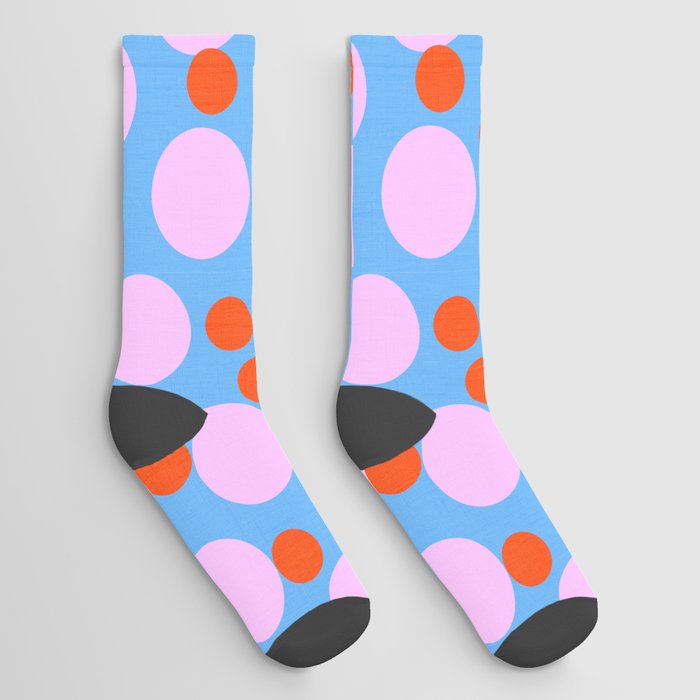 Modern Abstract Bubble Dance Pattern Pink And Blue Socks