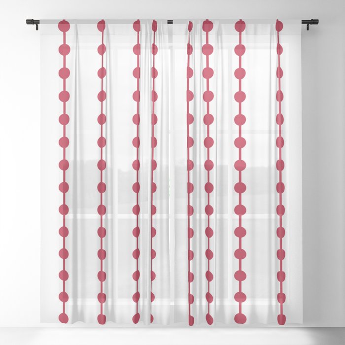 Geometric Droplets Pattern Linked - Pastel Red on White Sheer Curtain