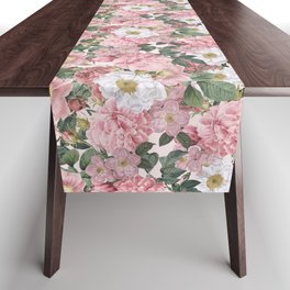 Pink and White Roses Floral Table Runner