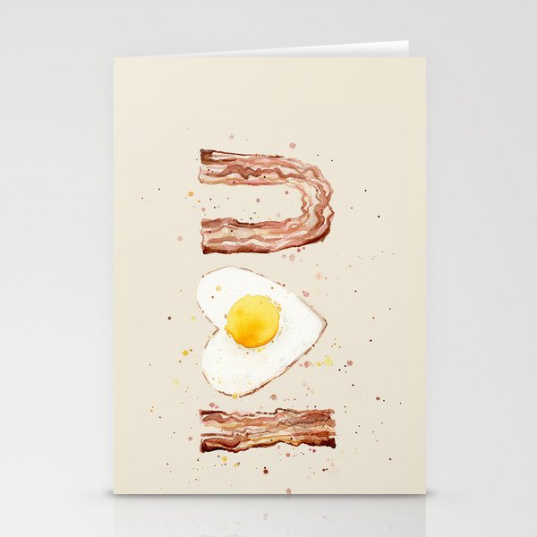 Bacon and Egg I love You Breakfast Food I heart Stationery Cards