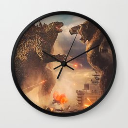 Godzilla vs King Kong Moster Fight Movies Art Print Decor Home Poster Full Size Wall Clock