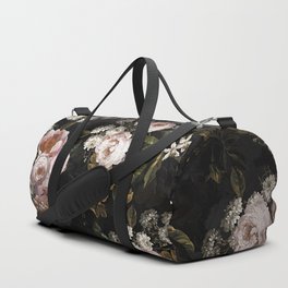 Antique Botanical Roses And  Chamomile Midnight Garden Duffle Bag