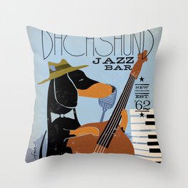 dachshund doxie wiener dog jazz music dog art musician  Throw Pillow