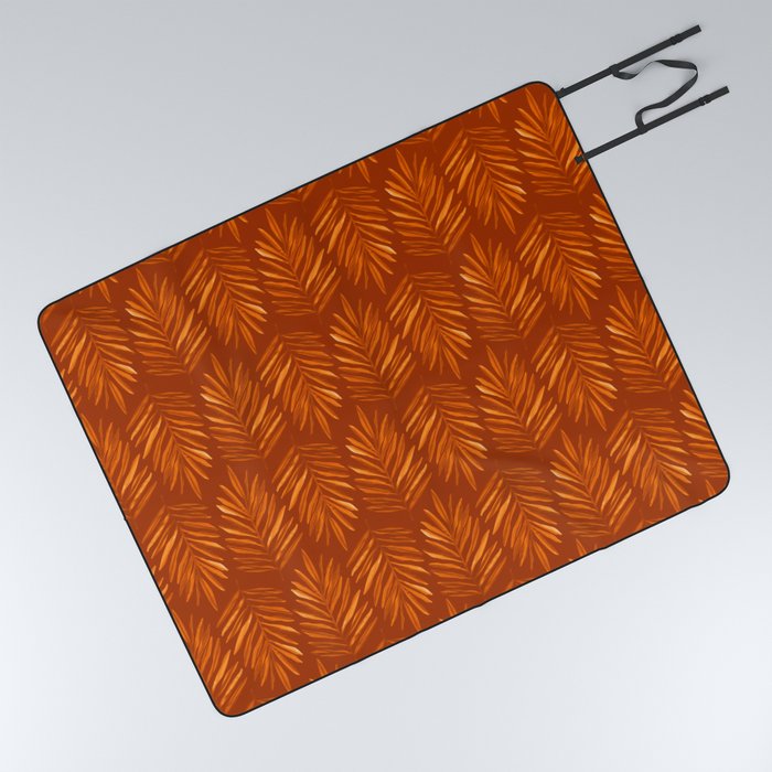 Tropical Orange Palm Fronds Picnic Blanket