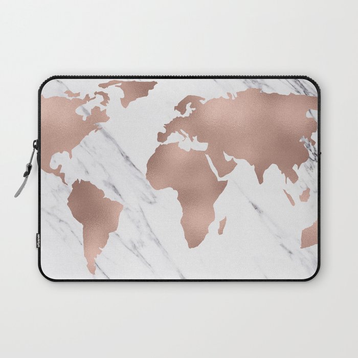 Marble World Map Rose Gold Pink Laptop Sleeve