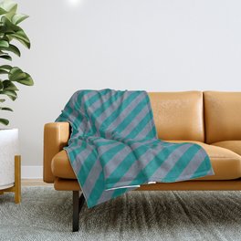 [ Thumbnail: Teal and Slate Gray Colored Striped Pattern Throw Blanket ]
